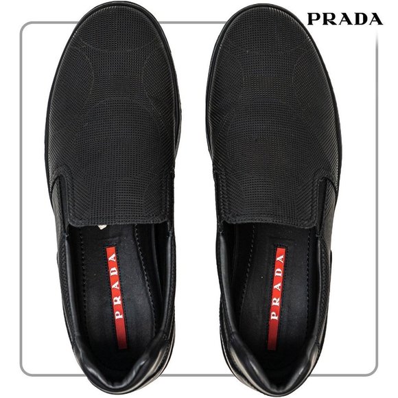 Prada Other - Prada Men's Black Leather with pattern Loafers 10US